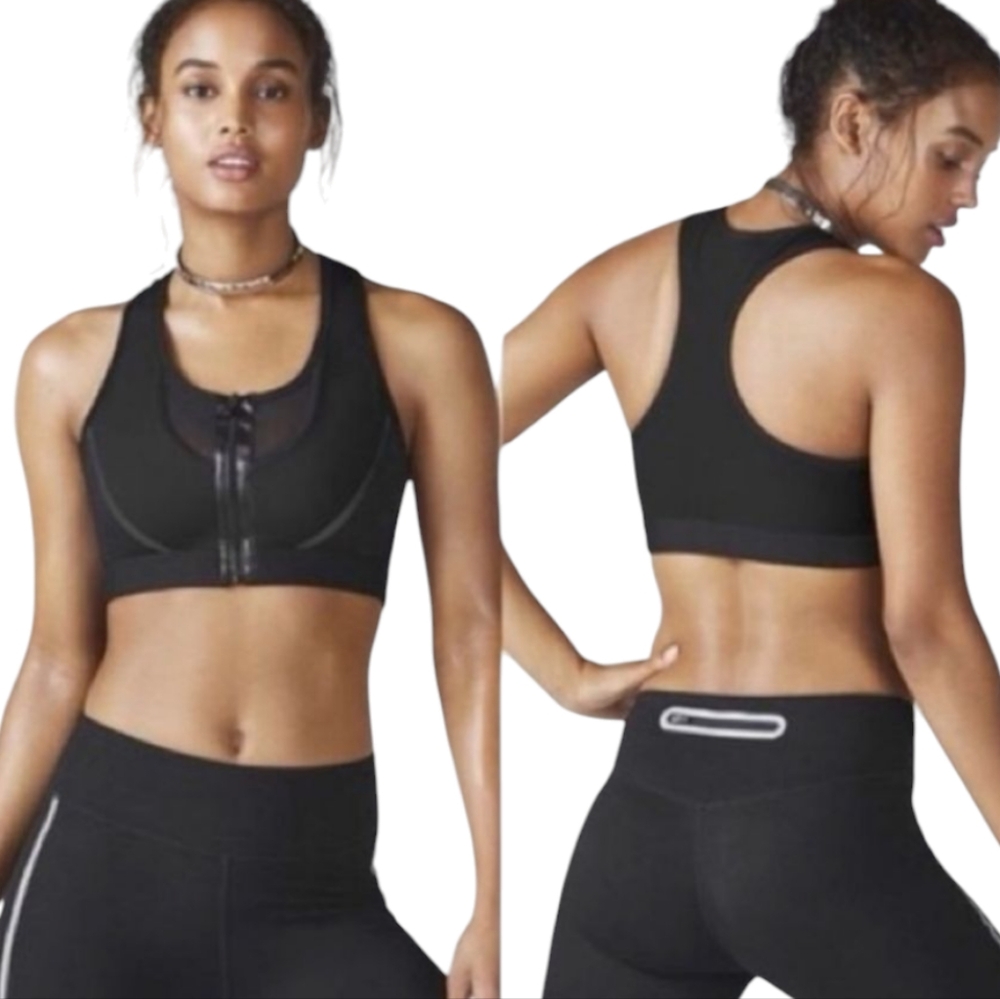 Fabletics Active Zip Emmy Full Coverage Compression Black Sports Bra Size XS NEW